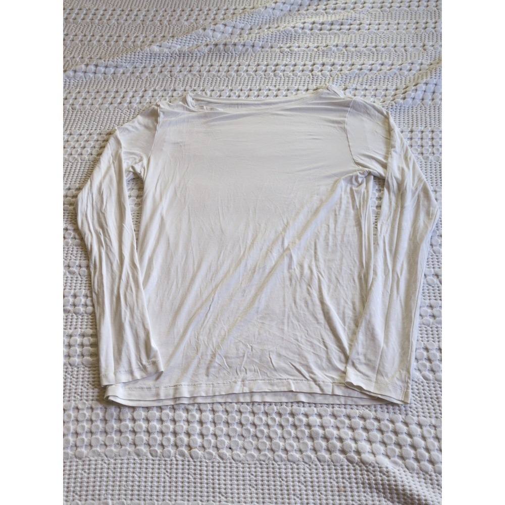Uniqlo Airism Silk Blend Long Sleeve Top T Shirt Round Neck White Size Medium